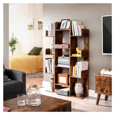 Produktbild von Bücherregal in Baumform, Standregal mit 13 Fächern, Aufbewahrungsregal, 25 x 86 x 140 cm, vintagebraun