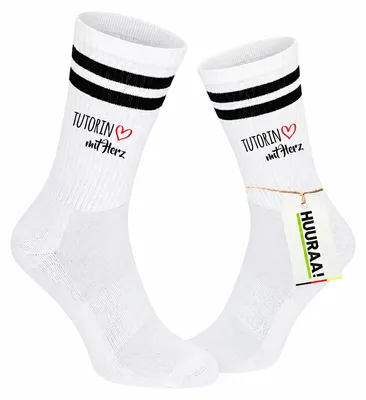 Produktbild von Huuraa Uni Socken Tutorin mit Herz 37/41 Black Baumwolle Tennissocken Geschenkidee