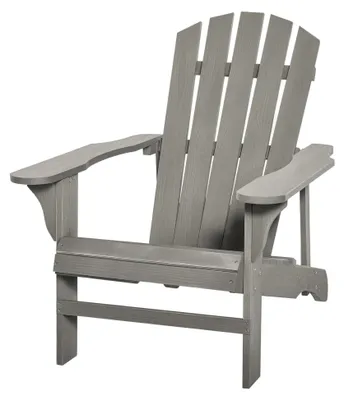 Produktbild von Wetterfester Adirondack Stuhl aus Holz für den Außenbereich mit hoher Rückenlehne und Armlehnen, Gartenstuhl für Garten, Terrasse und Balkon 78 x 89 x 88 cm Hellgrau