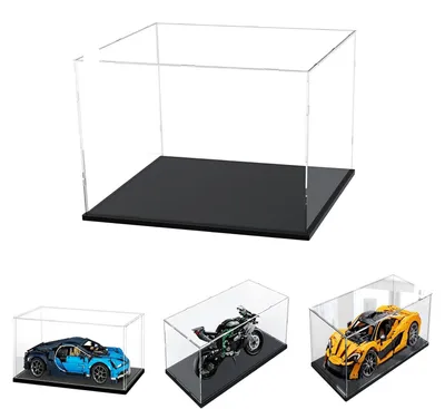 Image de Vitrine en acrylique transparent, épaisseur 3 mm, avec socle noir, dimensions 35 x 20 x 20 cm, idéale pour les objets de collection