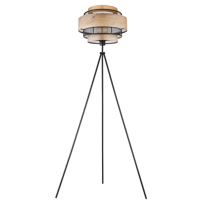 Produktbild von LED Stehlampe, Metall schwarz, Holzoptik, H 150 cm