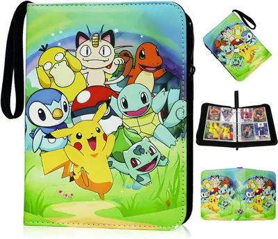 Produktbild von Pokemon Sammelkarten Album, 4 Taschen Karten Sammelalbum Sammelmappe Sammelheft Sammelbuch mit Reißverschluss Tragegriff, 50 Seiten für 400 Karten