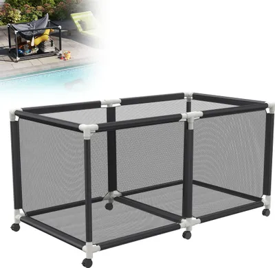 Zdjęcie produktu dla Pojemnik na basen LZQ z kółkami i siatkowym koszem - 160 x 79 x 88 cm, organizer na kółka do pływania, dmuchane materace i zabawki wodne, rama z PVC, czarny