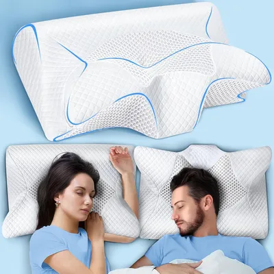 Produktbild von Ergonomisches Nackenkissen, 2-in-1 Kissen für Seitenschläfer, waschbarer Bezug, 59x43x12/15 cm, Weiß