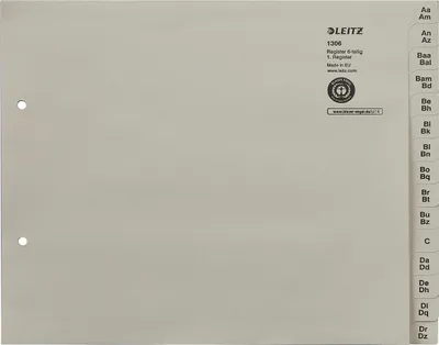 Produktbild von Leitz Registerserie 13060085 DIN A4 A-Z für 6Ordner Tauenpapier grau