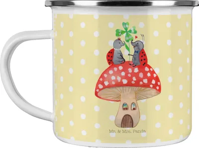 Produktbild von Mr. & Mrs. Panda Teetasse Marienkäfer Fliegenpilz - Gelb Pastell - Geschenk, Fleigenpilzhaus, Haus, metallbecher, Emaille Tasse, Becher, Zuhause, Pott, Wohnung