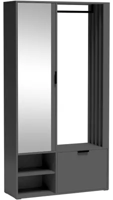 Produktbild von Garderoben-Set mit Spiegel & Sitzbank – Kompaktgarderobe 100 cm mit Kleiderstange, Schuhablage, Stauraum – Links oder Rechts – Flurgarderobe für Diele – Dunkelgrau – Lena Uni