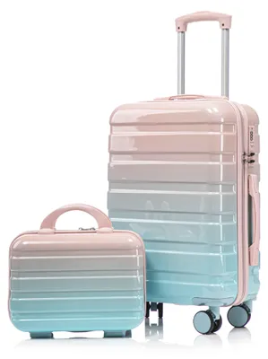 Produktbild von Zimilo Kofferset 2-teilig Rosa: 20 Zoll Handgepäck Koffer & 14 Zoll Kosmetiktasche, PC Hartschale Trolley mit 360° Rollen & Zahlenschloss