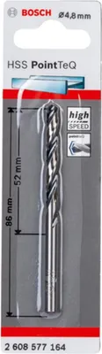 Zdjęcie produktu dla Bosch 2 608 577 164, Wiertarka, Wiertło spiralne, Reguła prawej dłoni, 4,8 mm, 4,8 mm, 5,2 cm
