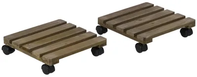 Produktbild von Pflanzenroller 2er-Set – 4 Rollen mit Bremsen, Massivholz, 30x30 cm, Braun