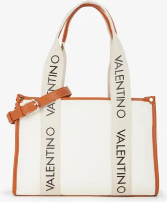 A white Valentino Bags Shopper Candle Shopping bag with brown trim and handles.