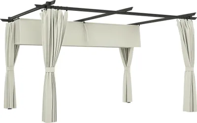 Image de Outsunny Pergola jardin exterieur 3 x 4 m pergola coulissante rétractable avec parois latérales, tonnelle de jardin, polyester haute densité 180g/m², abri soleil UPF30+, pour terrasse, patio, crème