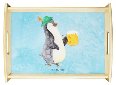 Produktbild von Mr. & Mrs. Panda tablett holz Pinguin Bier - Eisblau - Geschenk, Servier, Dekotablett, Holztablett, Pinguine, Serviertablett, , Beschwippst