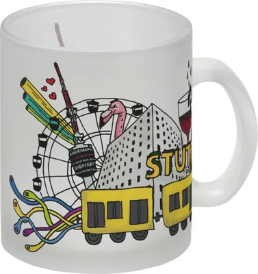 Produktbild von Glas Tasse mit Wimmelgrafik Stuttgart Motiv
