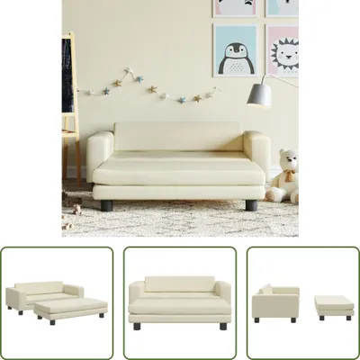 Obrázok produktu pre The Living Store detská pohovka s taburetkou Cream 100x50x30 cm Imitácia kože