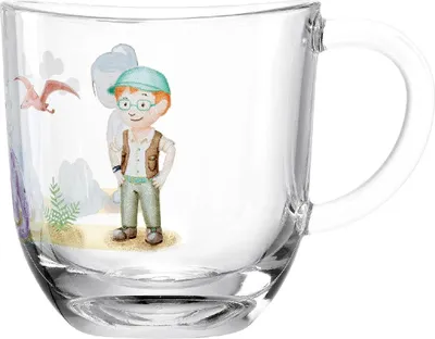Produktbild von Leonardo Tasse Bambini Avventura Dino, Henkelbecher, Kalk-Natron-Glas, Mehrfarbig, 280 ml, 044424