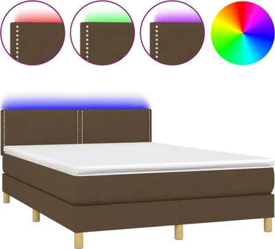 Obrázek produktu pro vidaXL Postel Boxspring s matrací a LED diodami Tmavě hnědá 140x200 cm Látka