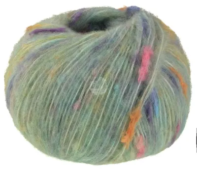 Produktbild von Lana Grossa CASSATA 50 g Flauschiges Effektgarn mit Merinofasern 175 m Farbe 011 - Zartgrün/Hellorange/Rosa/Hellgrau/Lila