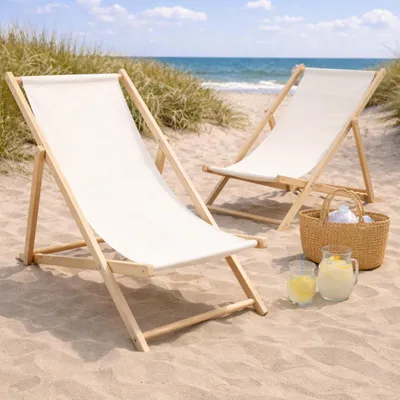 Produktbild von 2er Set Liegestuhl Doppelpack Strandliege Liege Stuhl Strand Sonnenliege Gartenliege Klappstuhl Beige