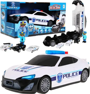 Produktbild von Ausklappbares Polizeiauto mit Geräuschen, Lichteffekten, 3 Autos
