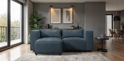Image de Sofiland Modulo Canapé d'Angle Velours Côtelé 210x185cm Réversible bleu