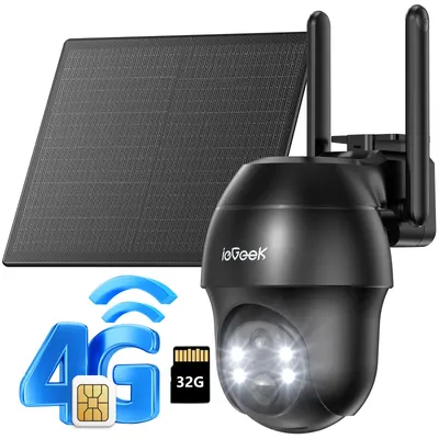 Obrázek produktu pro dohledová kamera 4G LTE se sim kartou venkovní solární kamera 2K 360° bezdrátová dohledová venkovní kamera bez wifi barevné noční vidění s 32G kartou