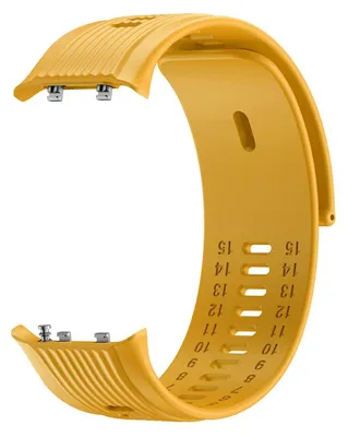 A yellow watch band is shown against a white background.