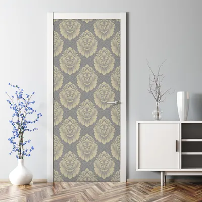 Produktbild von Dekorative Türsticker Aufkleber selbstklebend Klebefolie Türposter Damask Weiß Grau 70 x 200 cm