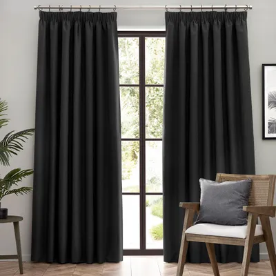 Thermo-Vorhang 100% verdunkelnd, Bleistiftfalte, 168x229 cm, Schwarz