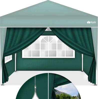 Produktbild von tillvex® 4X ściana boczna zielona do altany 3x3m i 3x6m | składane panele boczne altany wodoodporne | okno boczne i zamek błyskawiczny | ściany boczne do namiotu ogrodowego namiot imprezowy