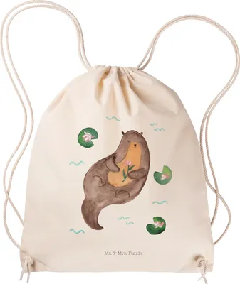 Produktbild von Mr. & Mrs. Panda Jutebeutel Otter Seerose - Transparent - Geschenk, wander rucksack, Seeotter, glücklich, Wasser, Stoffbeutel, Baumwollbeutel, sporttasche klein, Fluss