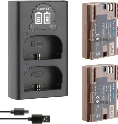 Produktbild von 2x Akku + LCD Lader für Canon LP-E6NH R7 R6 Mark II - mit Typ-C- 2250 mAh 7,2V