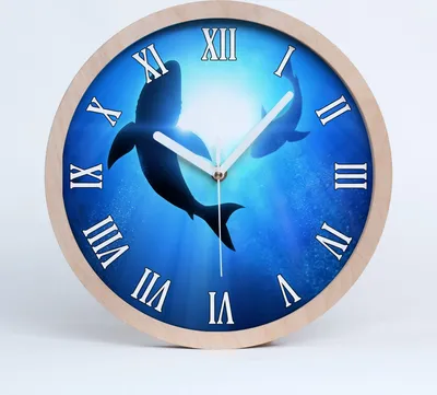 Produktbild von Holzuhr 30fi cm wanduhr - weiße Spitzen - zwei Haie