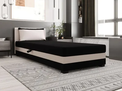Obrázok produktu pre Jednolôžková posteľ 110x195 ZAJDA 1 s úložným priestorom - čierna / ecru