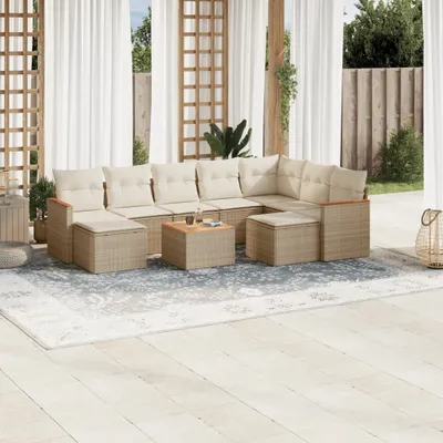 Produktbild von 10-tlg. Garten-Sofagarnitur mit Kissen Beige Poly Rattan 3226548