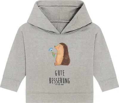 Produktbild von Mr. & Mrs. Panda Organic Baby Hoodie Igel Blumen 24. - 36. Monat - Heather Grey - Geschenk, Genesungswünsche, Gute Besserung, Kapuzensweatshirt, Kapuzenshirt, Krankenhaus