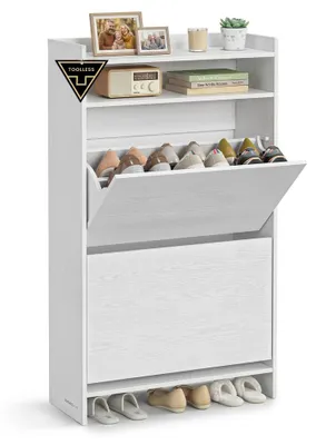 Zdjęcie produktu dla Wąska szafka na buty z 2 drzwiczkami rozkładanymi i regulowaną półką | Schneewittchen | 60x24x102,8 cm