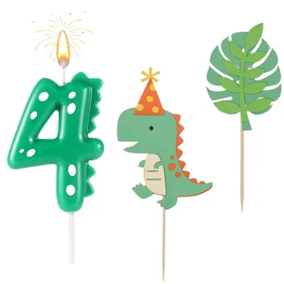 Geburtstagskerze Nummer 4 Dinosaurier mit 2 Figuren