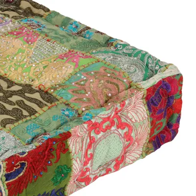 Produktbild von vidaXL Pouf Flickwerk Quadrat Baumwolle Handgefertigt 50×50×12 cm Grün