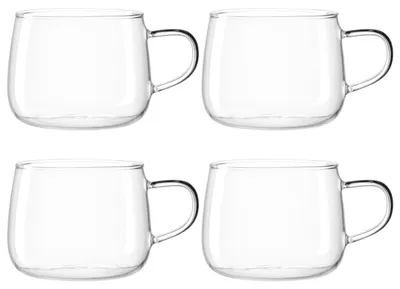 4er-Set Theekopjes aus Borosilikatglas, 450 ml, spülmaschinenfest