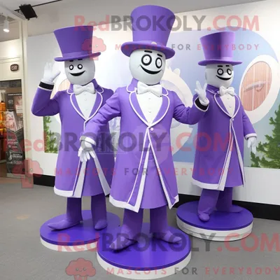 Produktbild von Maskottchenfigur REDBROKOLY eines Zirkusdirektors in Lavendel bekleidet mit einem Etuikleid und Manschettenknöpfen