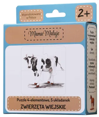 Productafbeelding van Puzzel met landdieren, 4 stukjes, voor kinderen