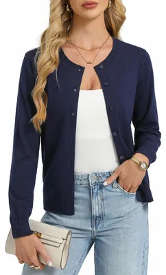 Productafbeelding van Lange Mouwen Vest voor Dames - Donkerblauw met Knopen