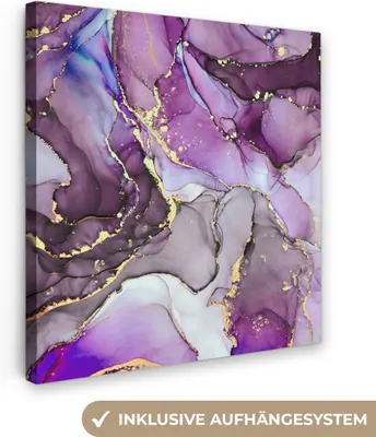 Produktbild von MuchoWow® - Leinwandbilder - Marmor - Rosa - Lila - Gold, Wandbild, Wanddeko Bilder Wohnzimmer, 50x50 cm