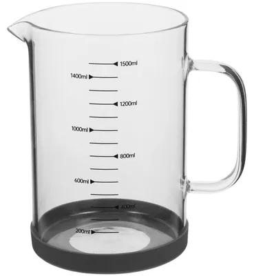 Produktbild von Messbecher aus Glas mit Henkel und Skala für Flüssigkeiten, tragbar