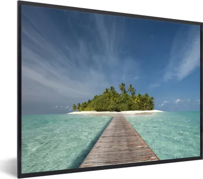 Produktbild von MuchoWow® MuchoWow® Gerahmtes Poster Meer - Pier - Insel 80x60 cm - Poster mit zchwarzem Bilderrahmen - Schwarzem - Mit Gestell