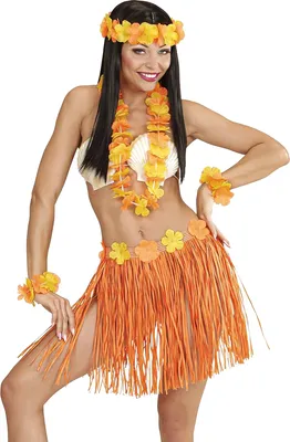 Produktbild von Bastrock Blumenkette Hawaii Hula Set orange