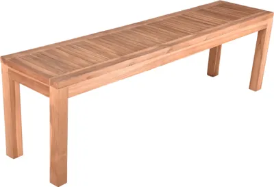 A wooden bench on a white background.