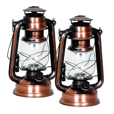 Produktbild von Eaxus® 2er Set LED Laterne im Design einer Öllampe - Dimmbar Schöne Wohnzimmer-Deko & Gartendeko, Farbe Kupfer Bronze
