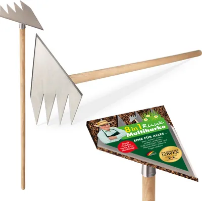 Produktbild von RUWI MULTIHARKE 8in1  - ohne Stiel  | Unkraut jäten, Boden lockern, Pflanzlöcher graben uvm.
